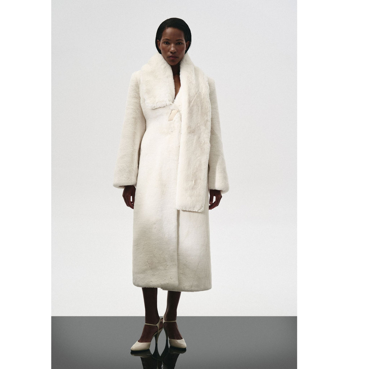 Fur Maxi Coat With Shawl Collar