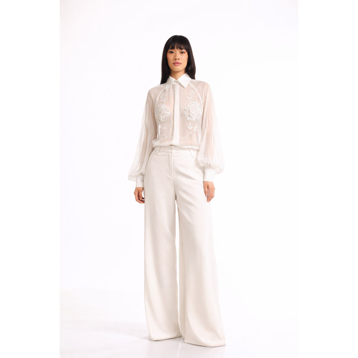 Embroidered Rose Shirt  | White