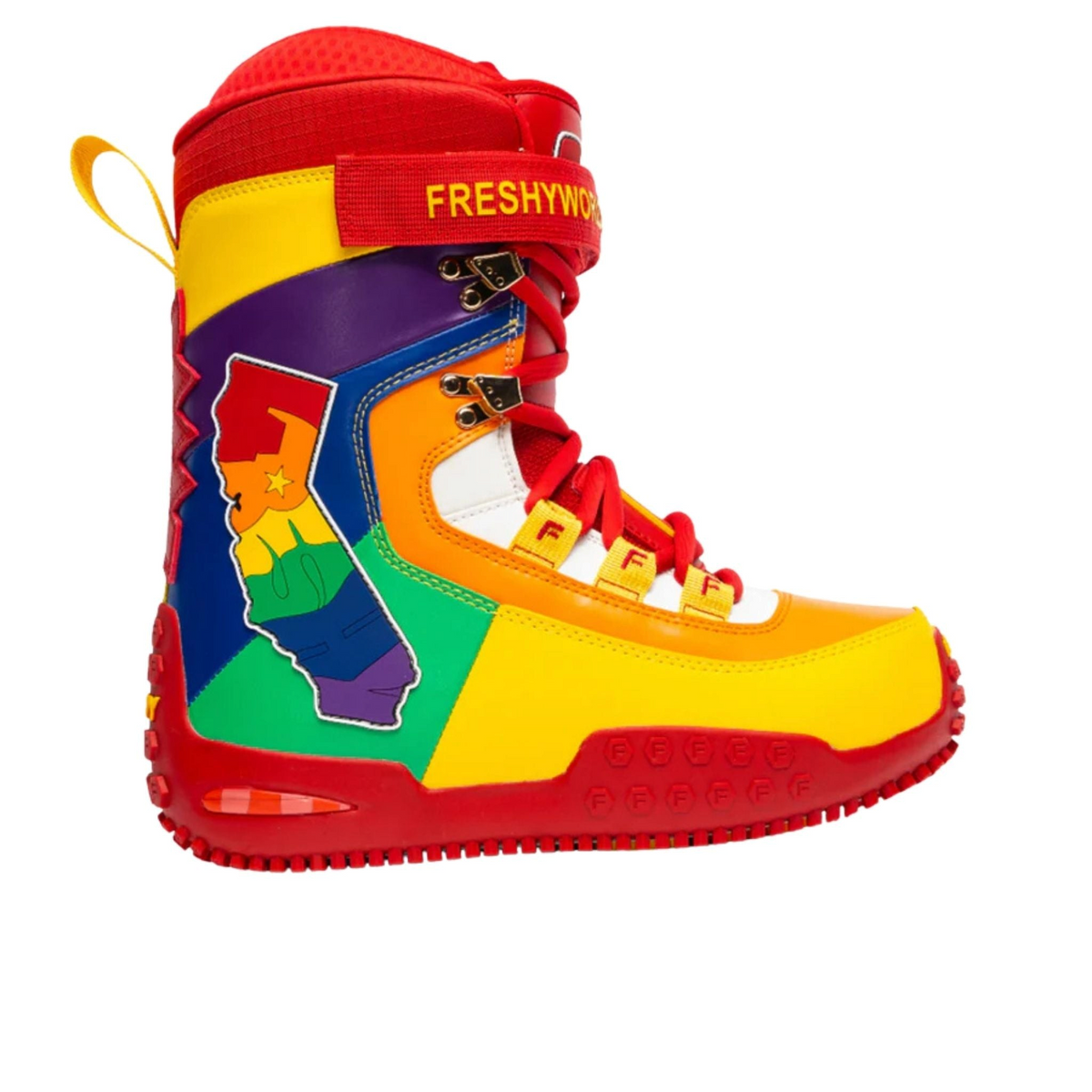 FRESHY - Pow Stomps Snowboard Boots Rainbow | PR Sample, PR Sample at DOORS NYC PR showroom