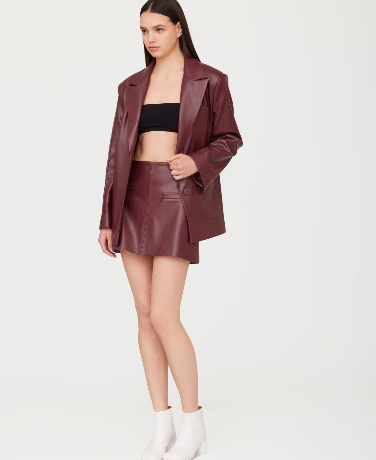 SOTROPA - Eco Leather Blazer | Burgundy, buy at DOORS NYC
