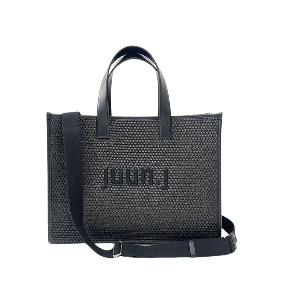 JUUN.J - Logo Raffia Tote Bag | Black, buy at DOORS NYC