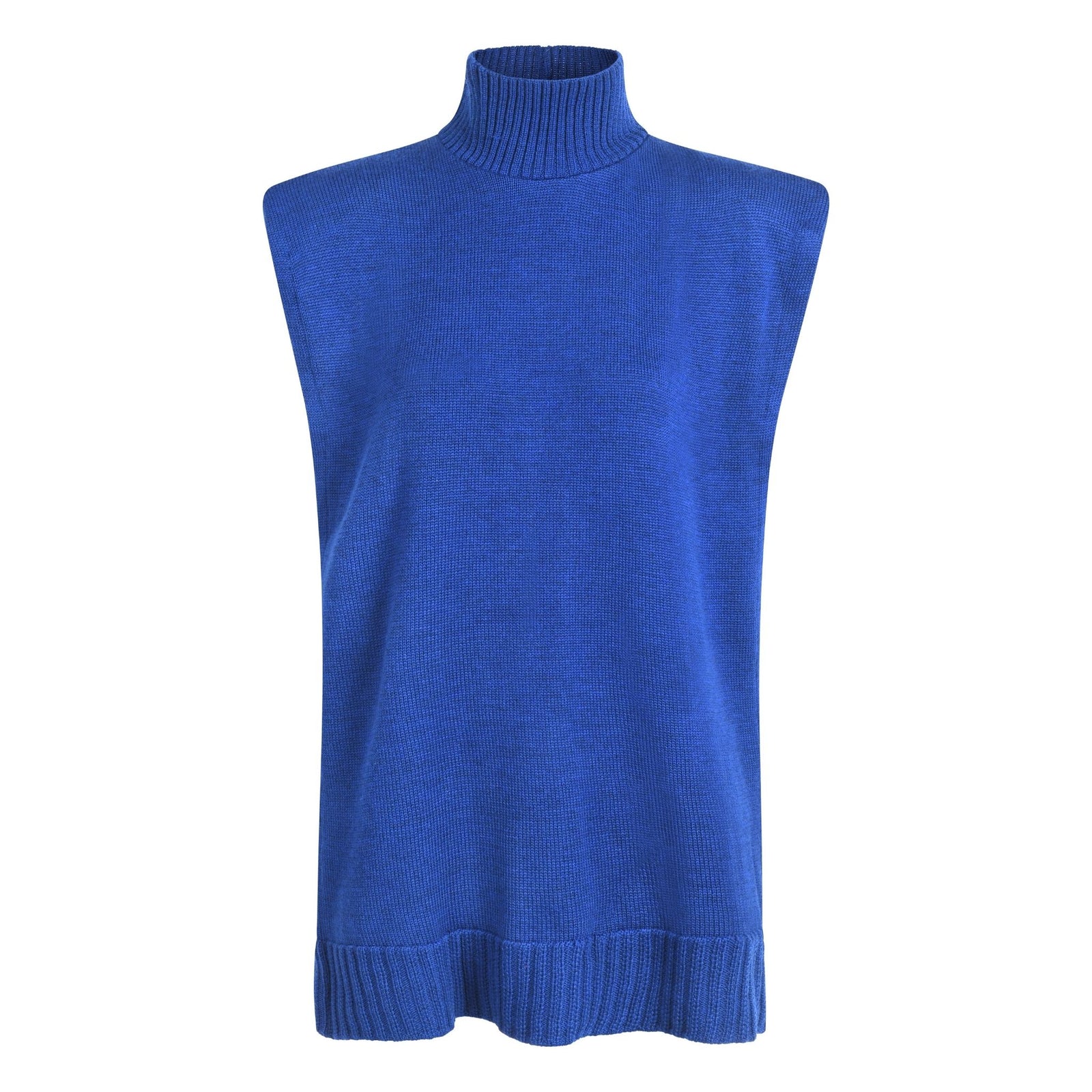 Blue sleeveless sweater vest on a white background