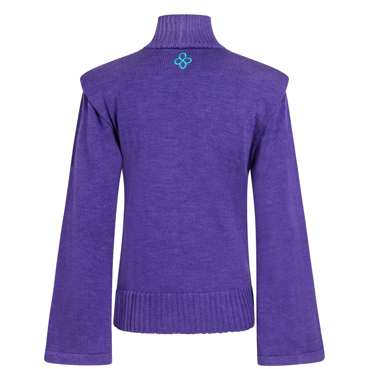 Purple Merino Wool Turtleneck Sweater with Flared Sleeves