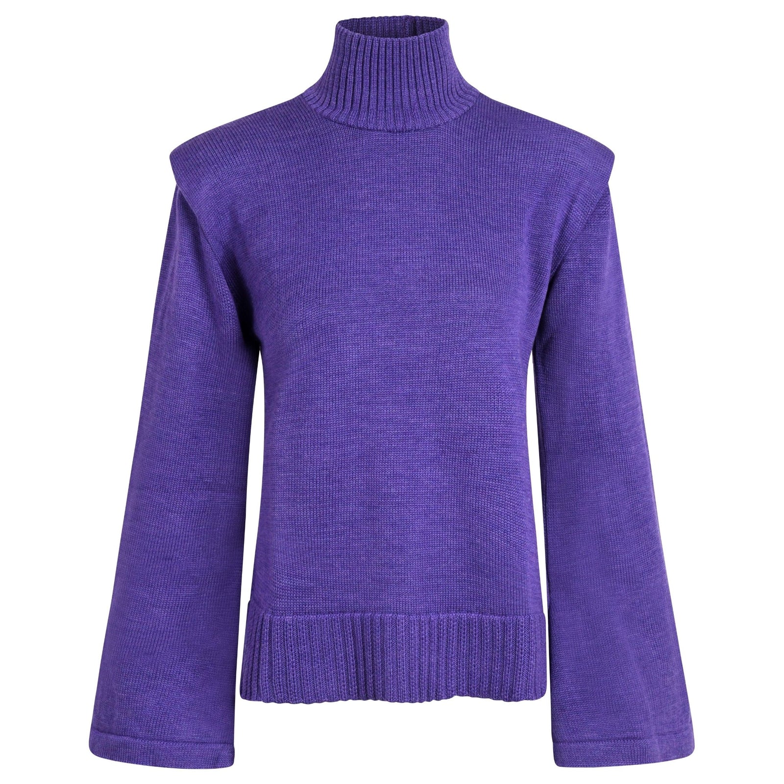 Purple Merino Wool Turtleneck Sweater with Flared Sleeves