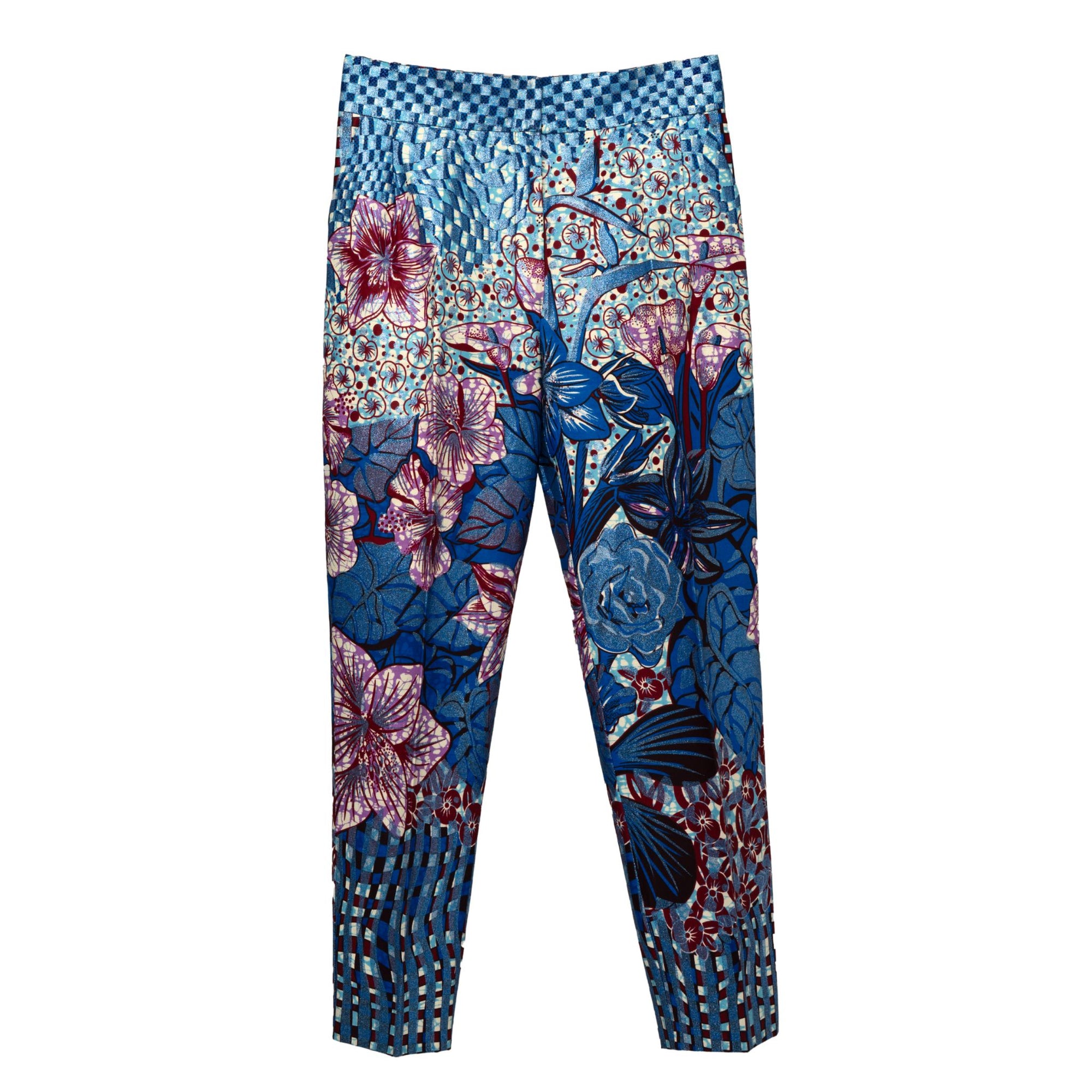 Colorful floral-patterned pants on a white background