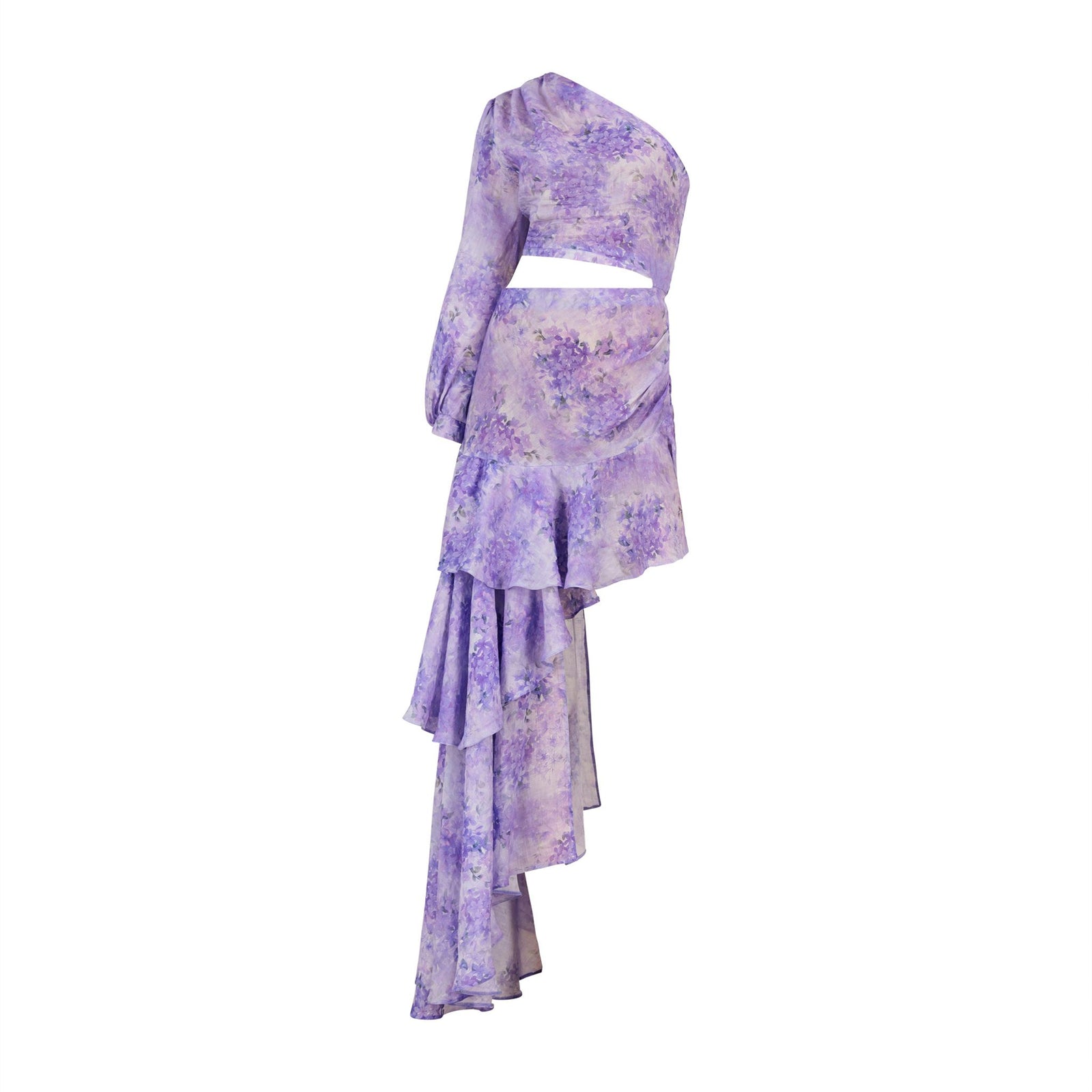 KAIANE DESIGNS - Lavender Cascade One-Shoulder Dress at DOORS NYC