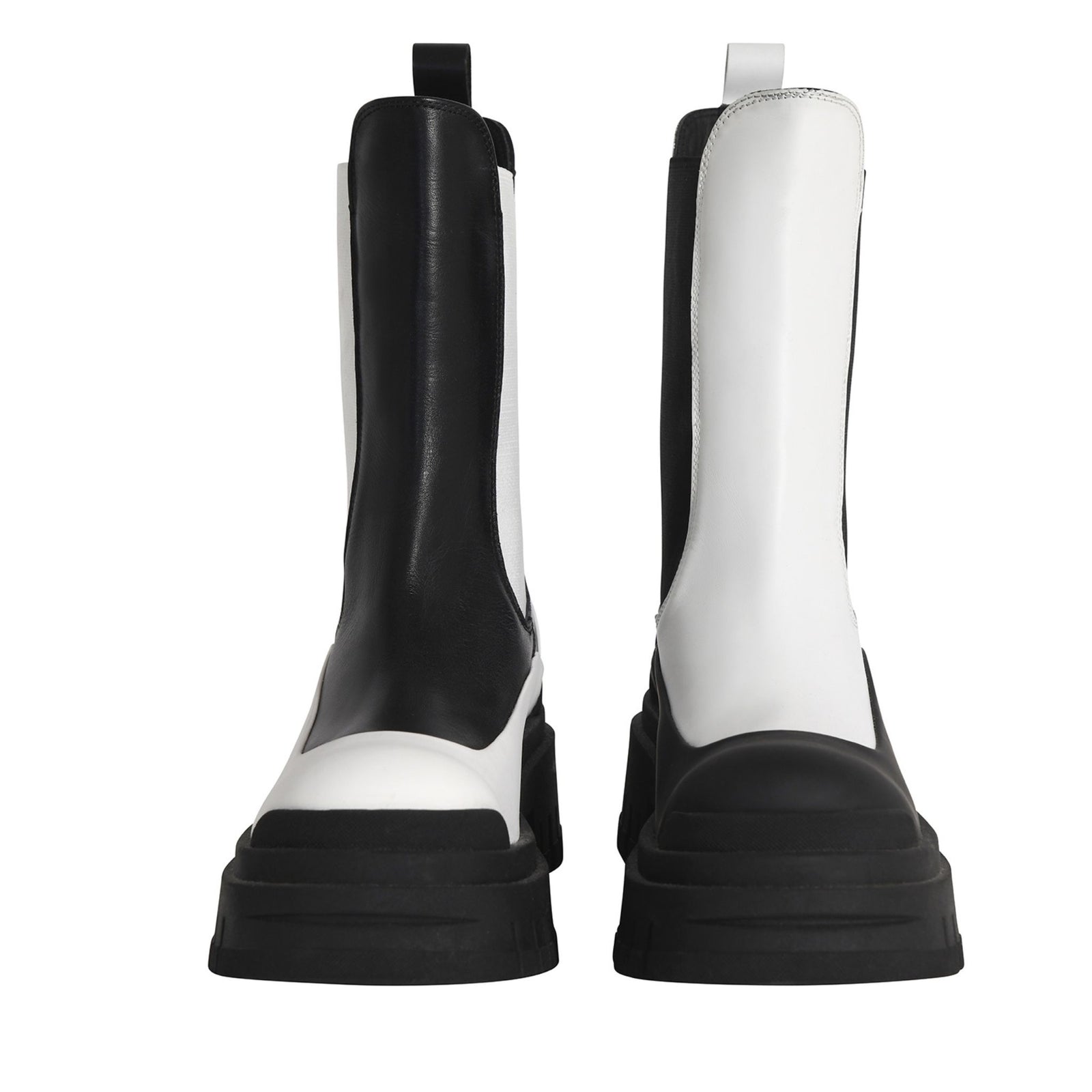 Black and white ankle boots on a white background