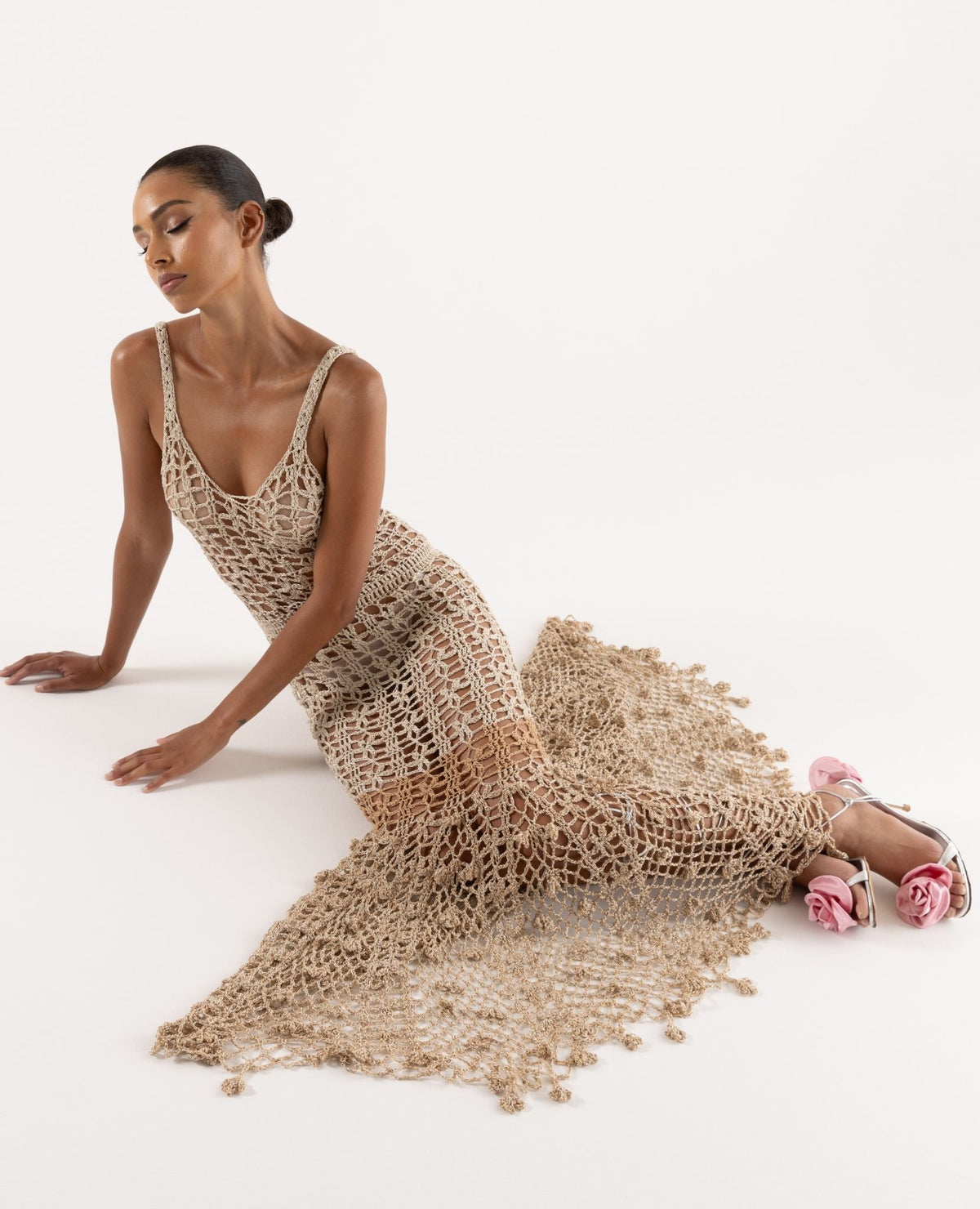 ANDREEVA - Powder Pink Vanilla Knit Skirt With Feathers, buy at DOORS NYC