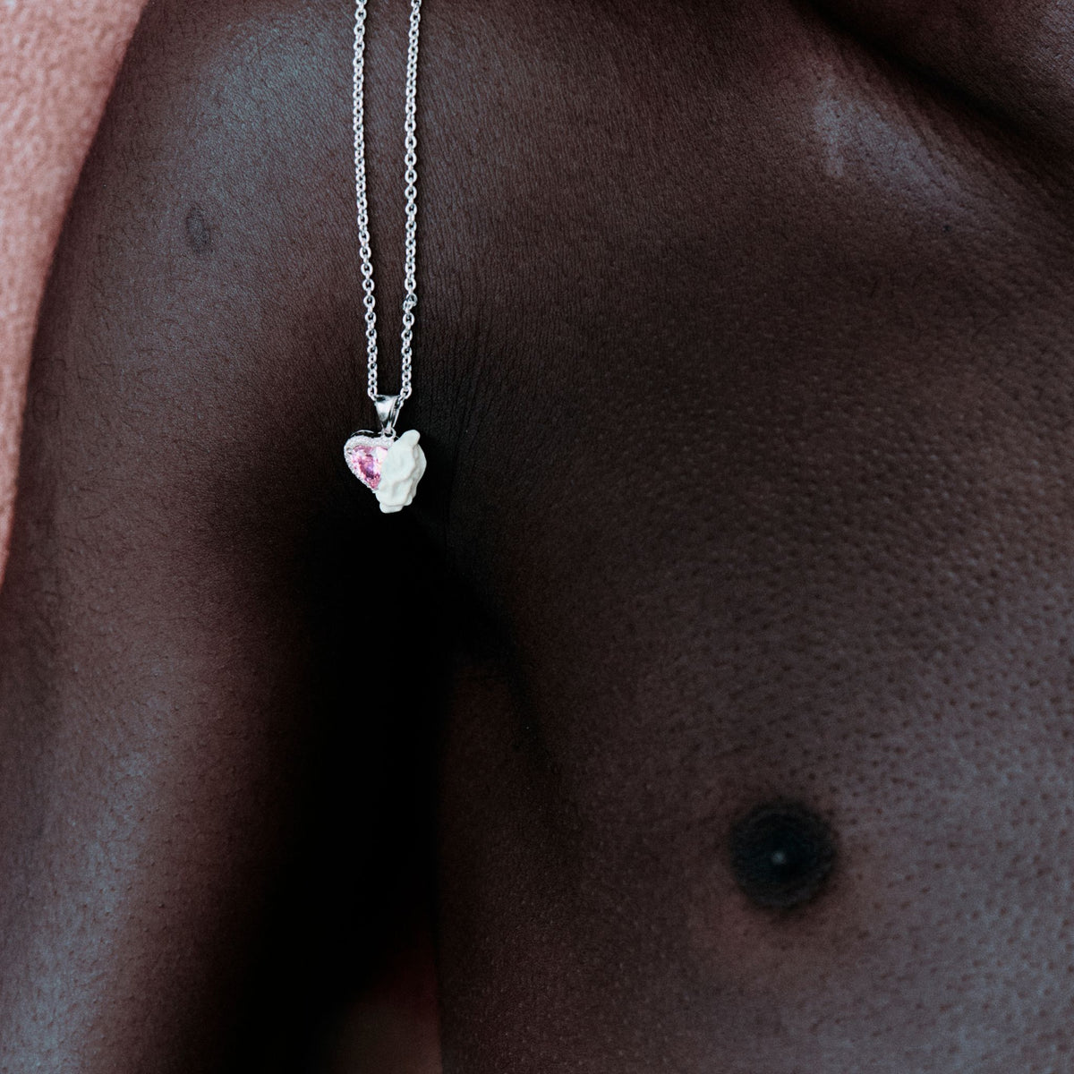 White Enamel Gum Heart Necklace with Pink Zirconia