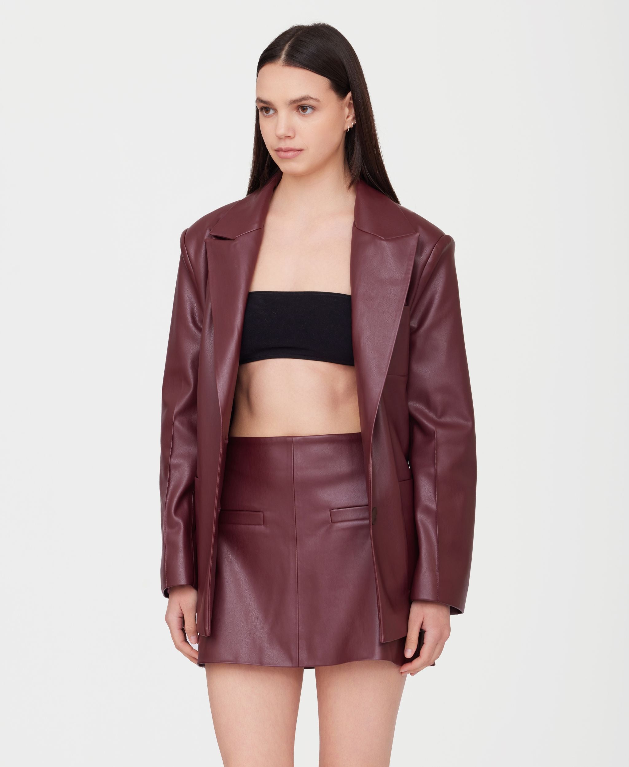 SOTROPA - Eco Leather Blazer | Burgundy, buy at DOORS NYC