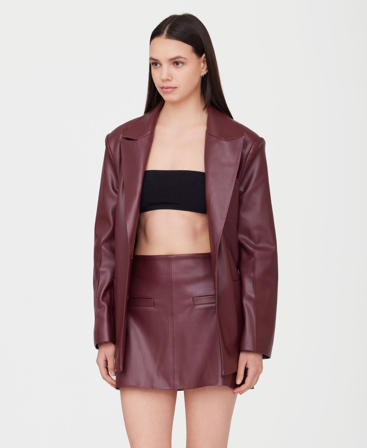 SOTROPA - Eco Leather Blazer | Burgundy, buy at DOORS NYC