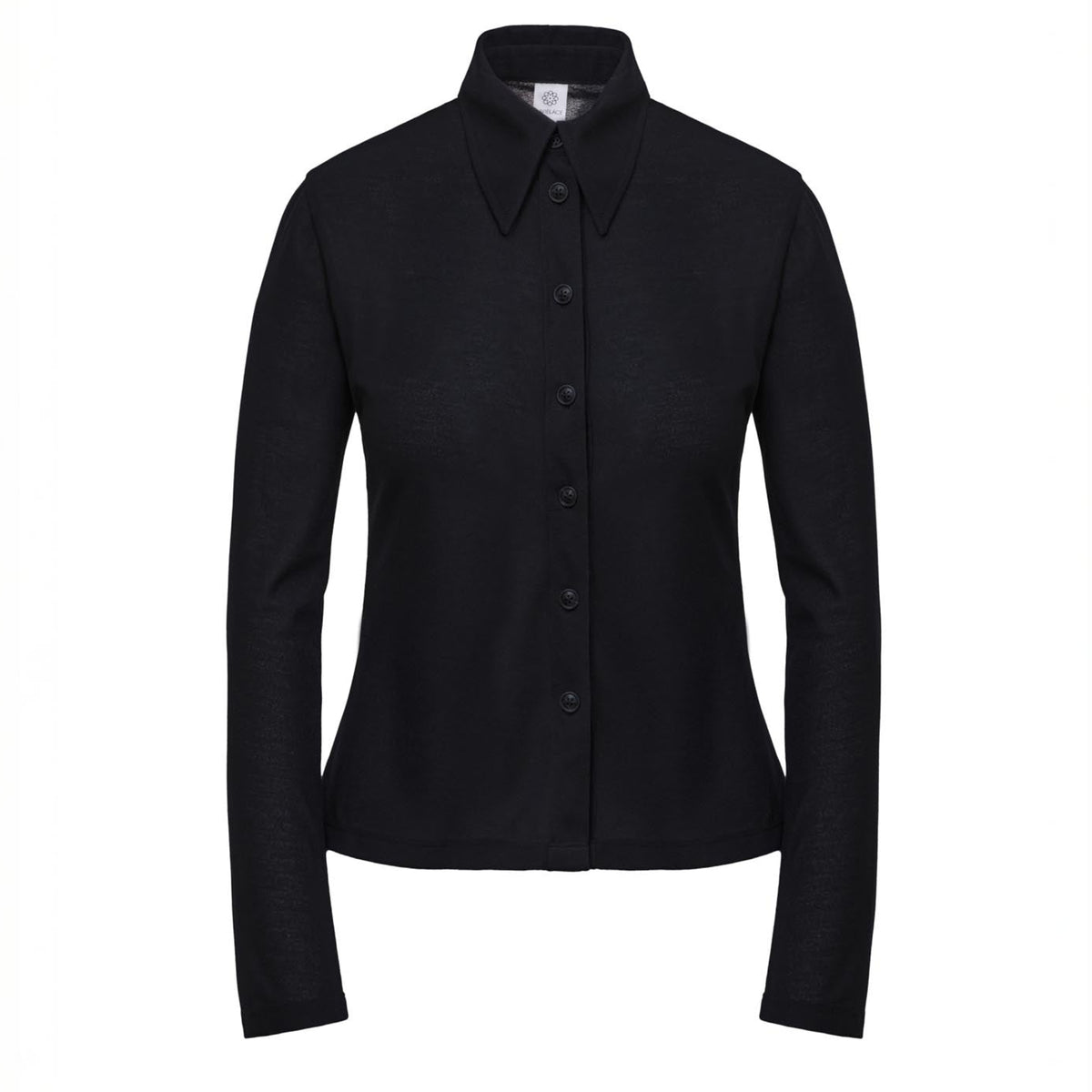 Fitted Knitted Button-Up Black Blouse