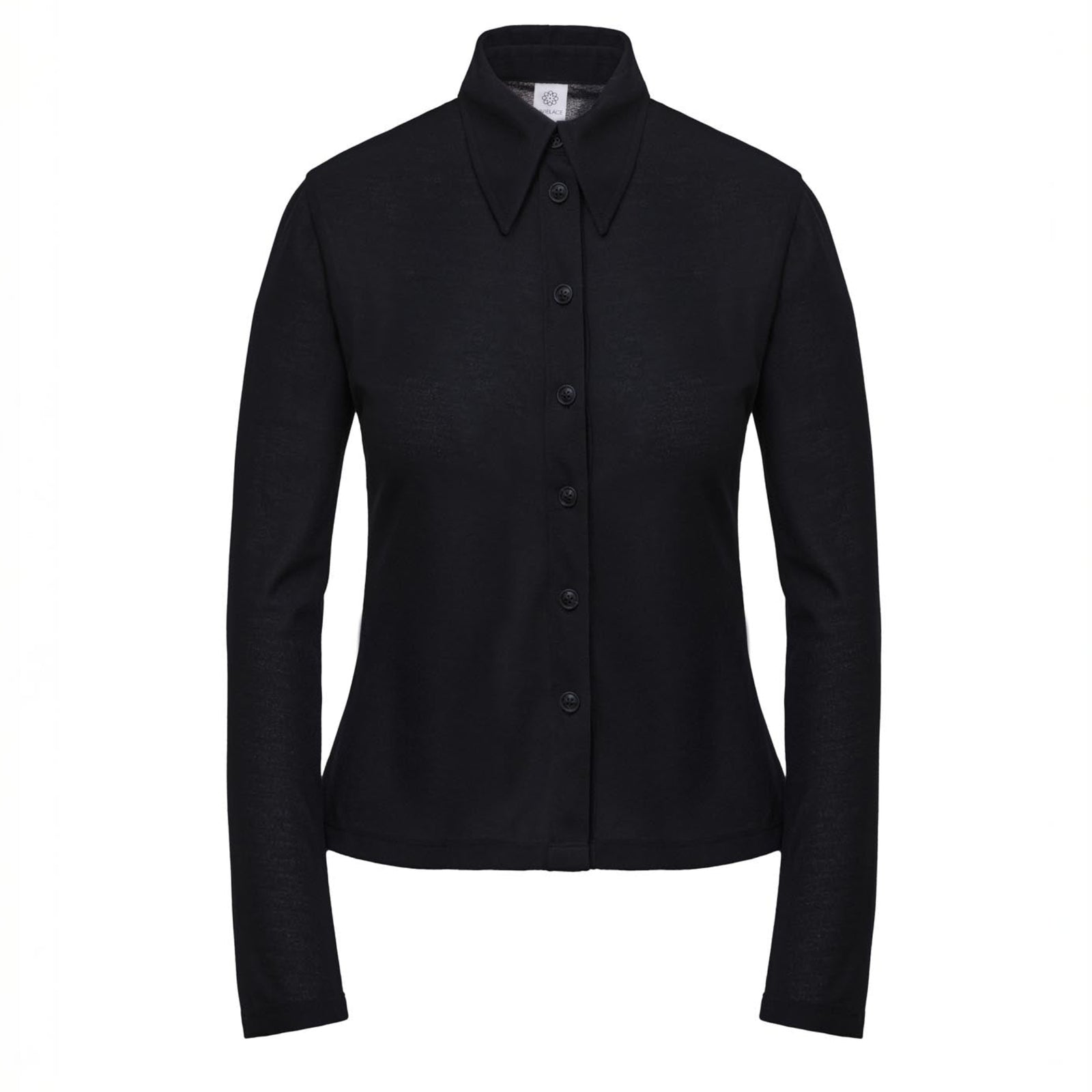 Fitted Knitted Button-Up Black Blouse