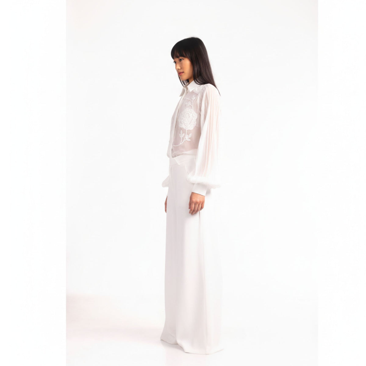Embroidered Rose Shirt  | White