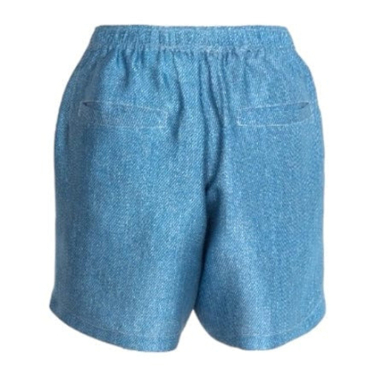 Light Denim Print Silk Shorts with Pockets