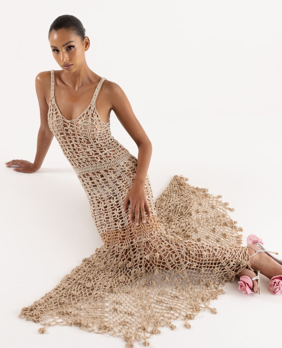 ANDREEVA - Powder Pink Vanilla Knit Skirt With Feathers, buy at DOORS NYC