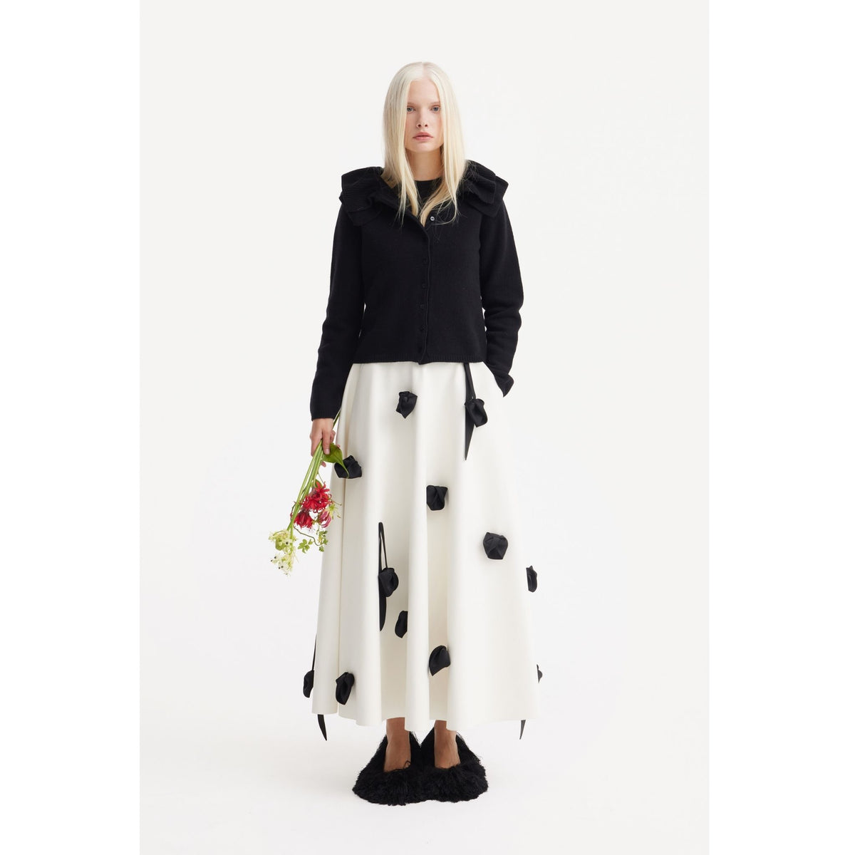 Faux Leather A-Line Skirt With Floral Details | Ivory