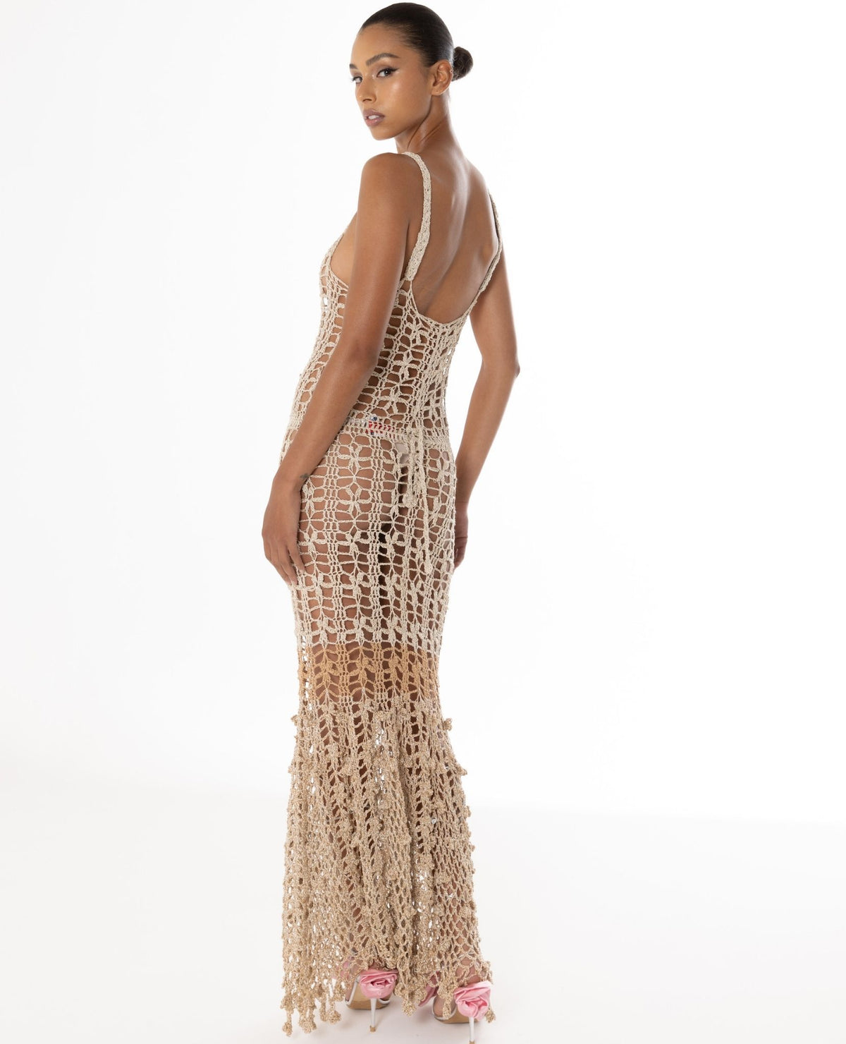 ANDREEVA - Powder Pink Vanilla Knit Skirt With Feathers, buy at DOORS NYC