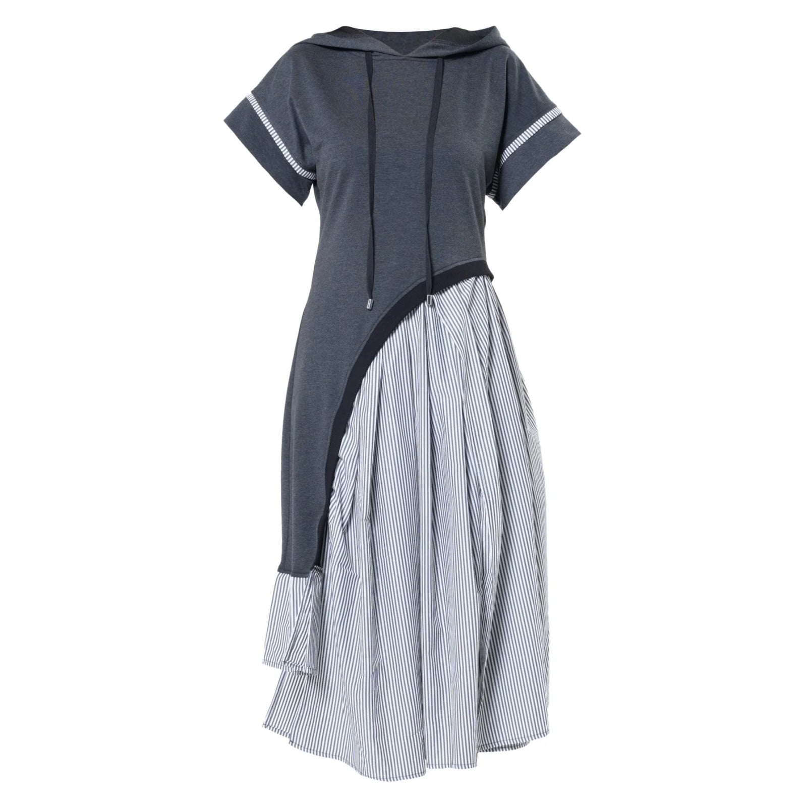 Asymmetric Hooded Dress With Short Sleeves In Gray | PR Sample