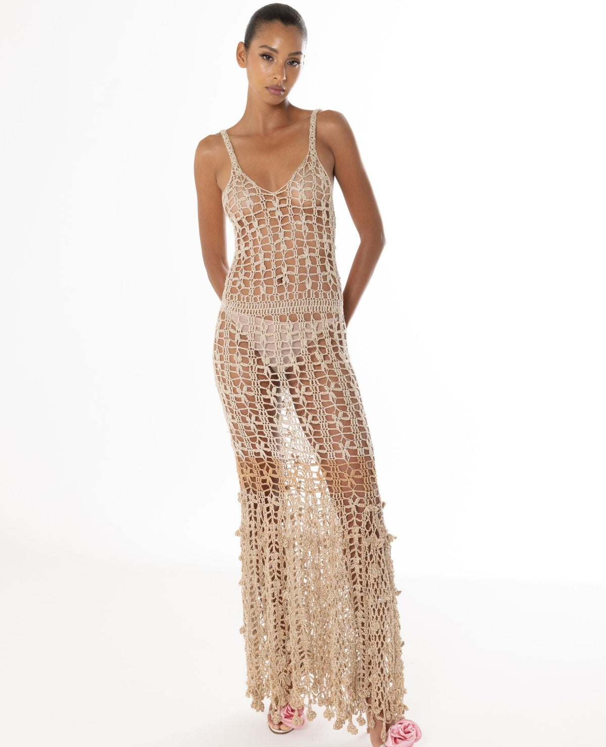 ANDREEVA - Powder Pink Vanilla Knit Skirt With Feathers, buy at DOORS NYC