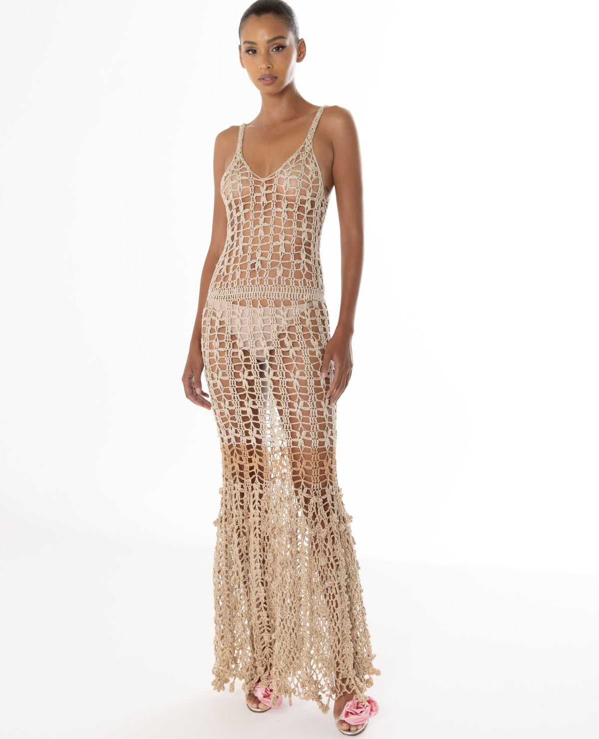 ANDREEVA - Powder Pink Vanilla Knit Skirt With Feathers, buy at DOORS NYC