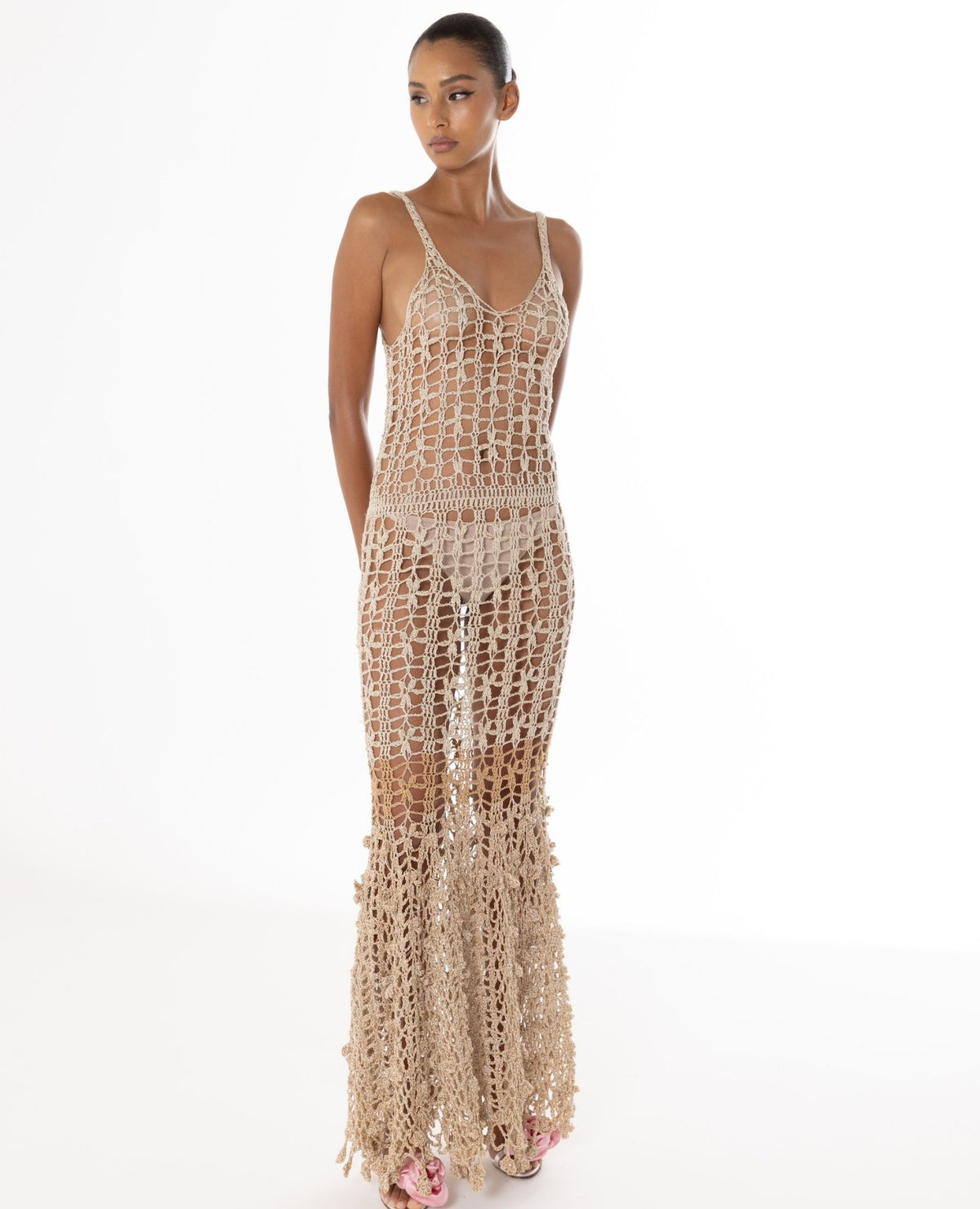 ANDREEVA - Powder Pink Vanilla Knit Skirt With Feathers, buy at DOORS NYC