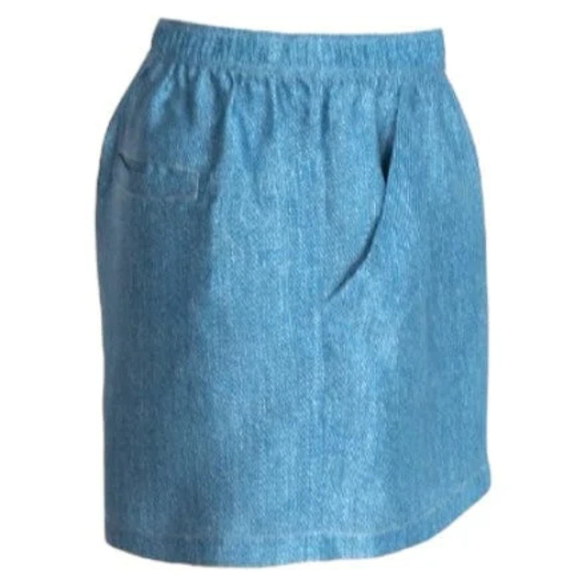 Light Denim Print Silk Shorts with Pockets