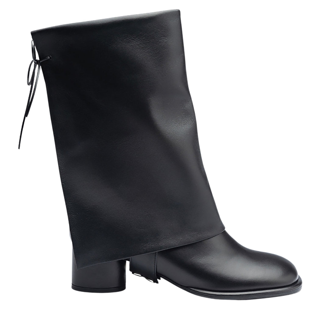 Black Convertible Mid-Calf Leather Boots with Cover