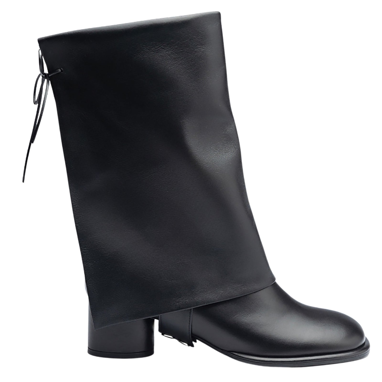 Black Convertible Mid-Calf Leather Boots with Cover
