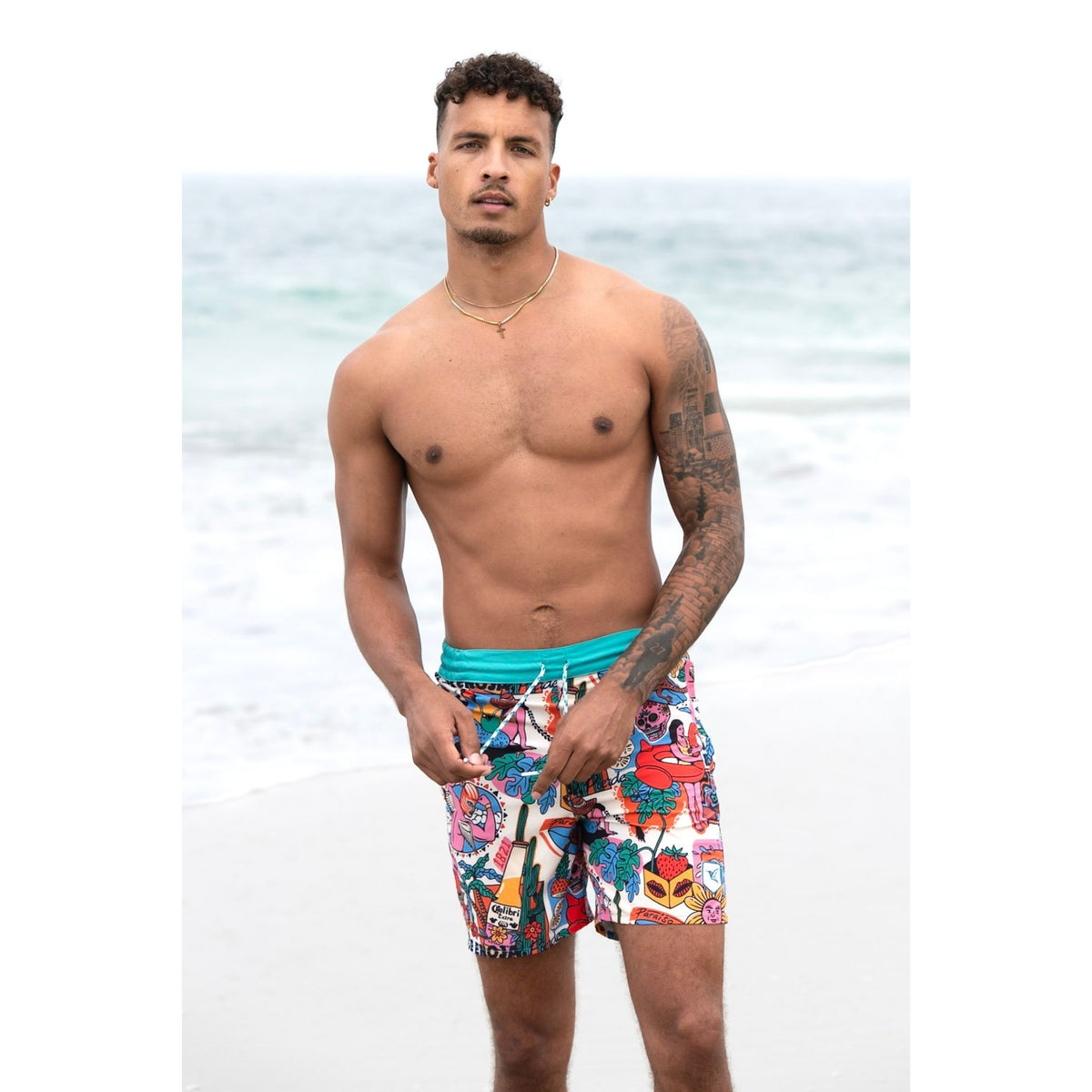 Island Print Eco-Friendly Board Swimshorts
