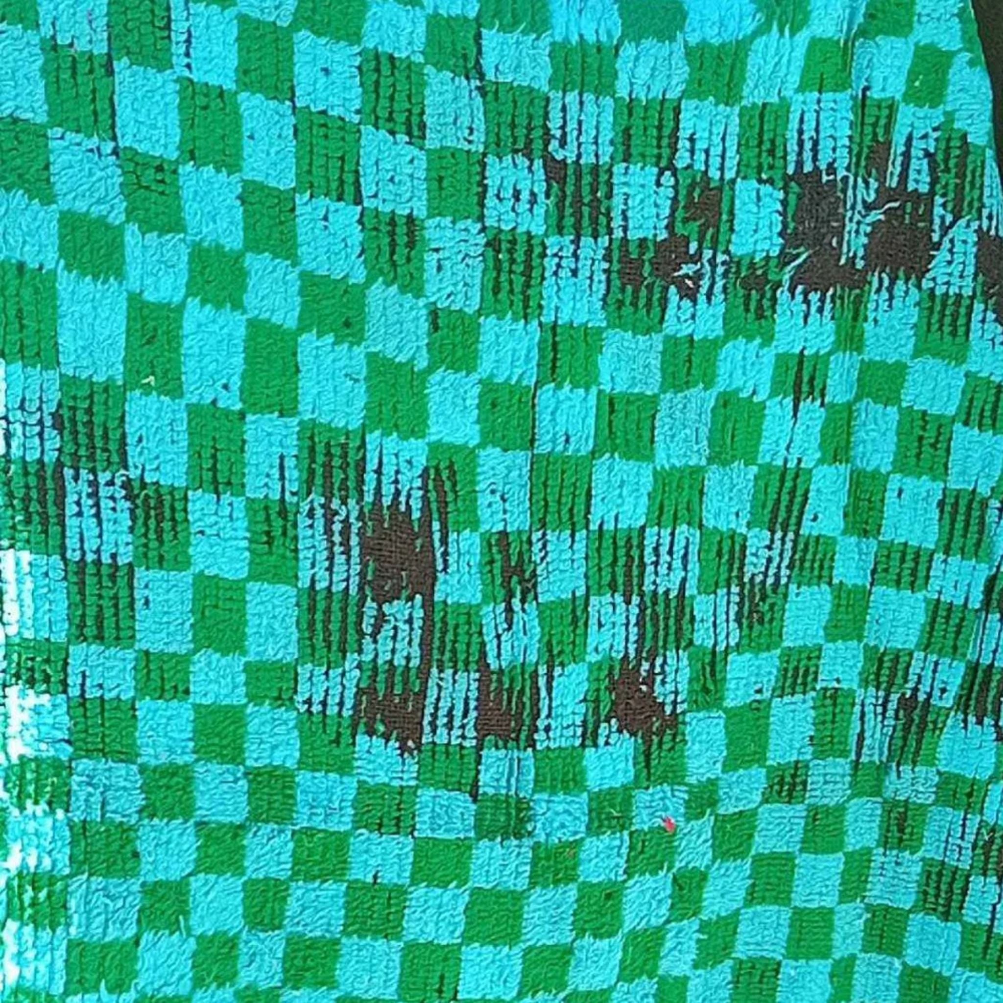 Close-up of a green and blue checkered pattern