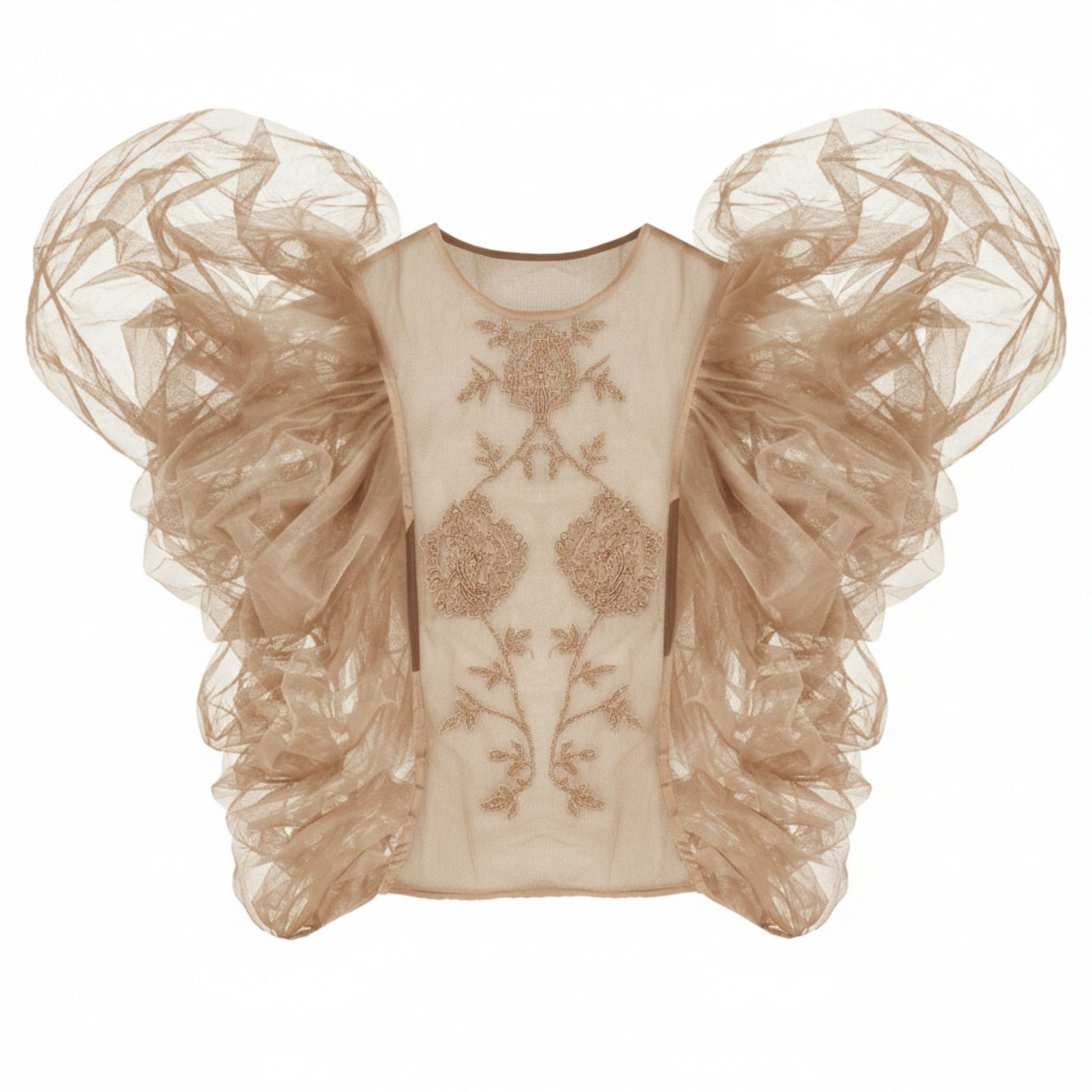Embroidered Top with Detachable Sleeves | Beige