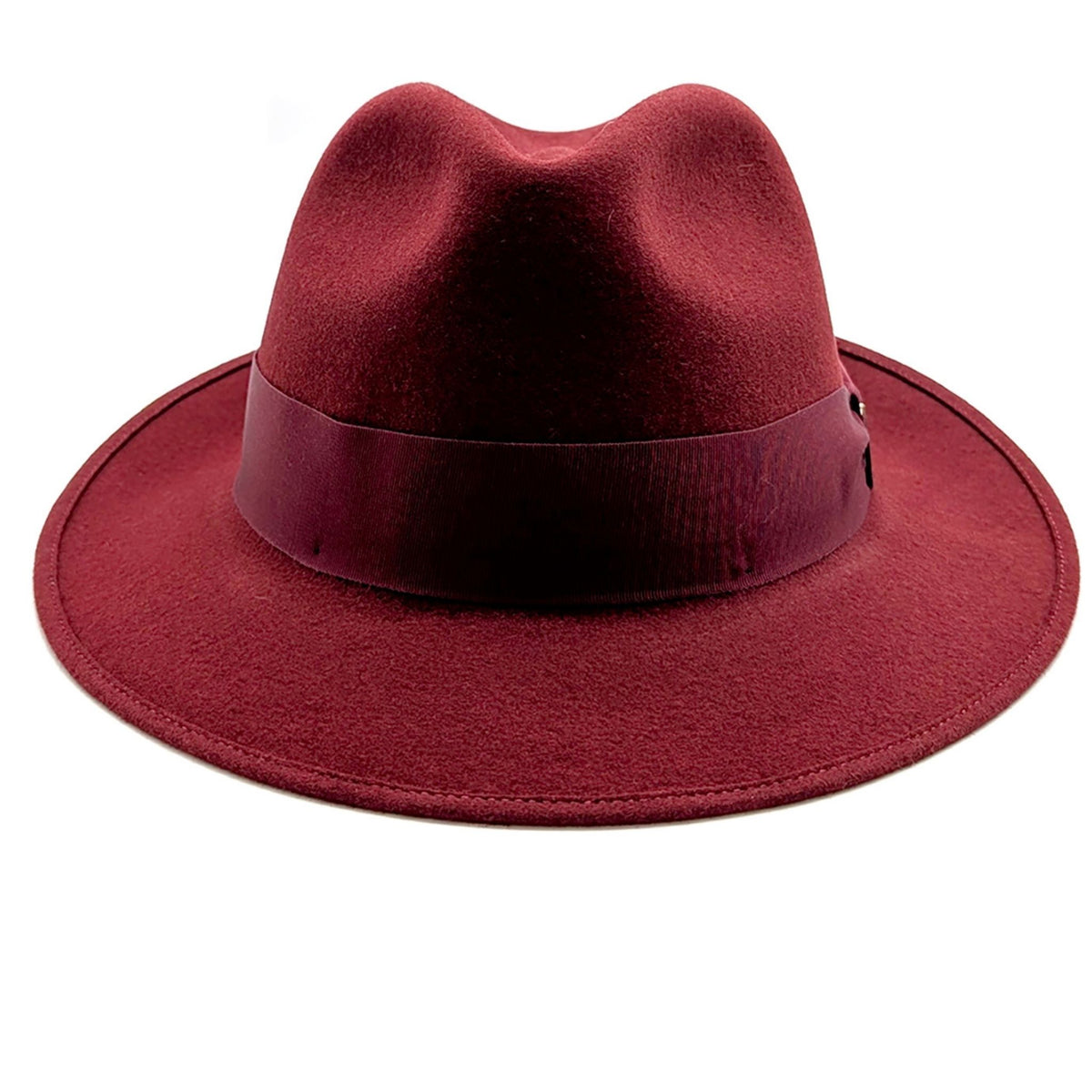 Maroon fedora hat on a white background