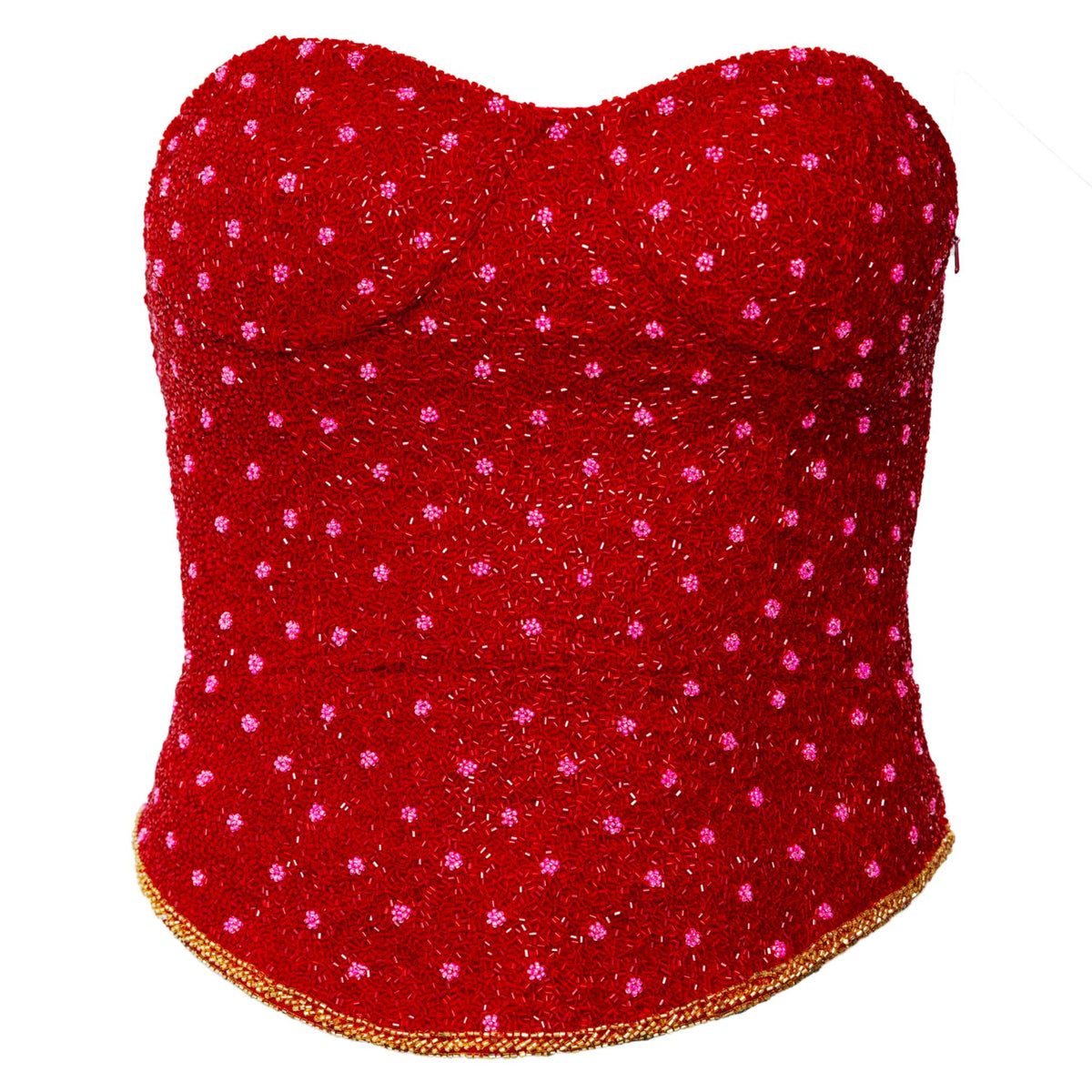 Perla Hand-Beaded Embellished Corset Top | Red