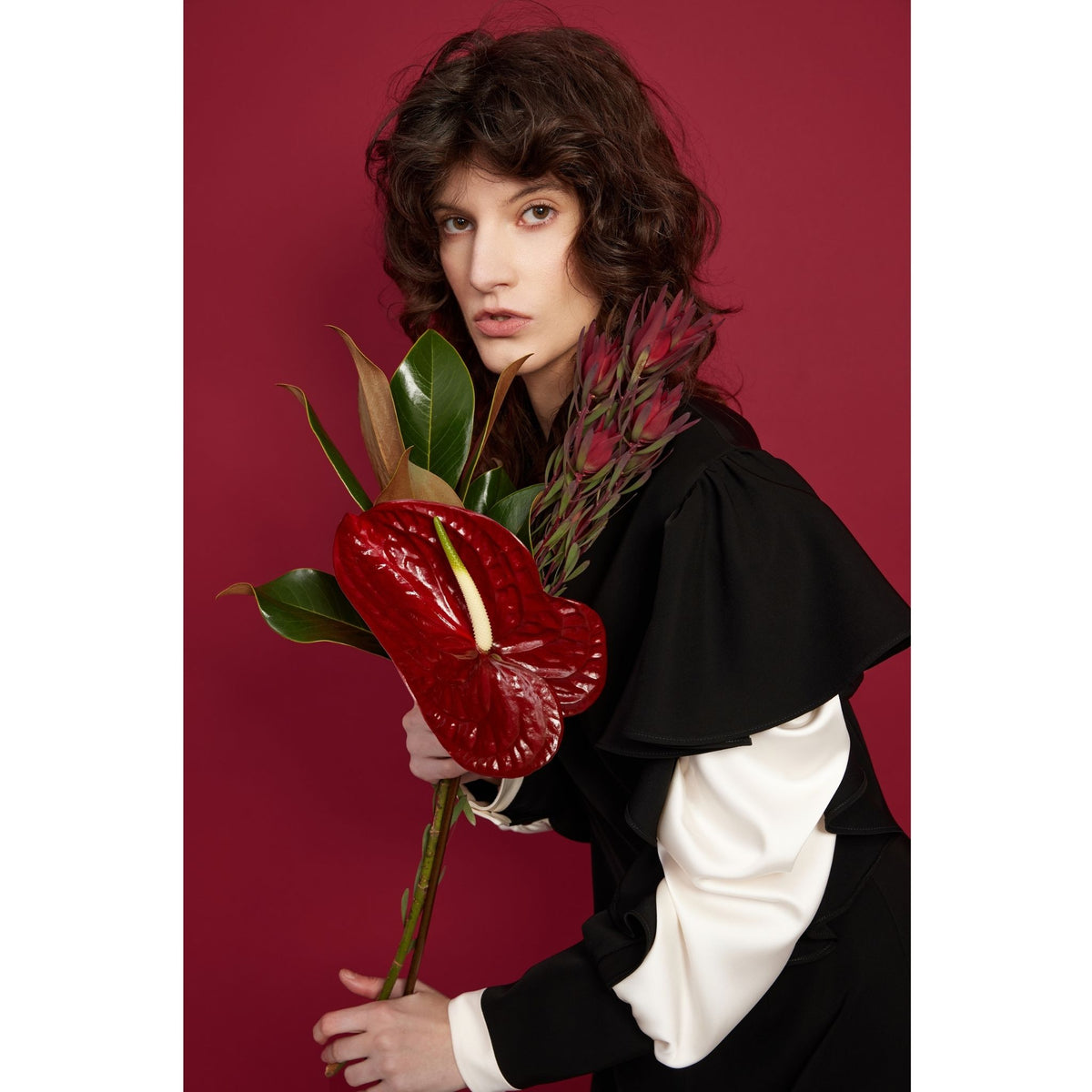 Black Occasion Midi Dress With Ruffled Sleeves