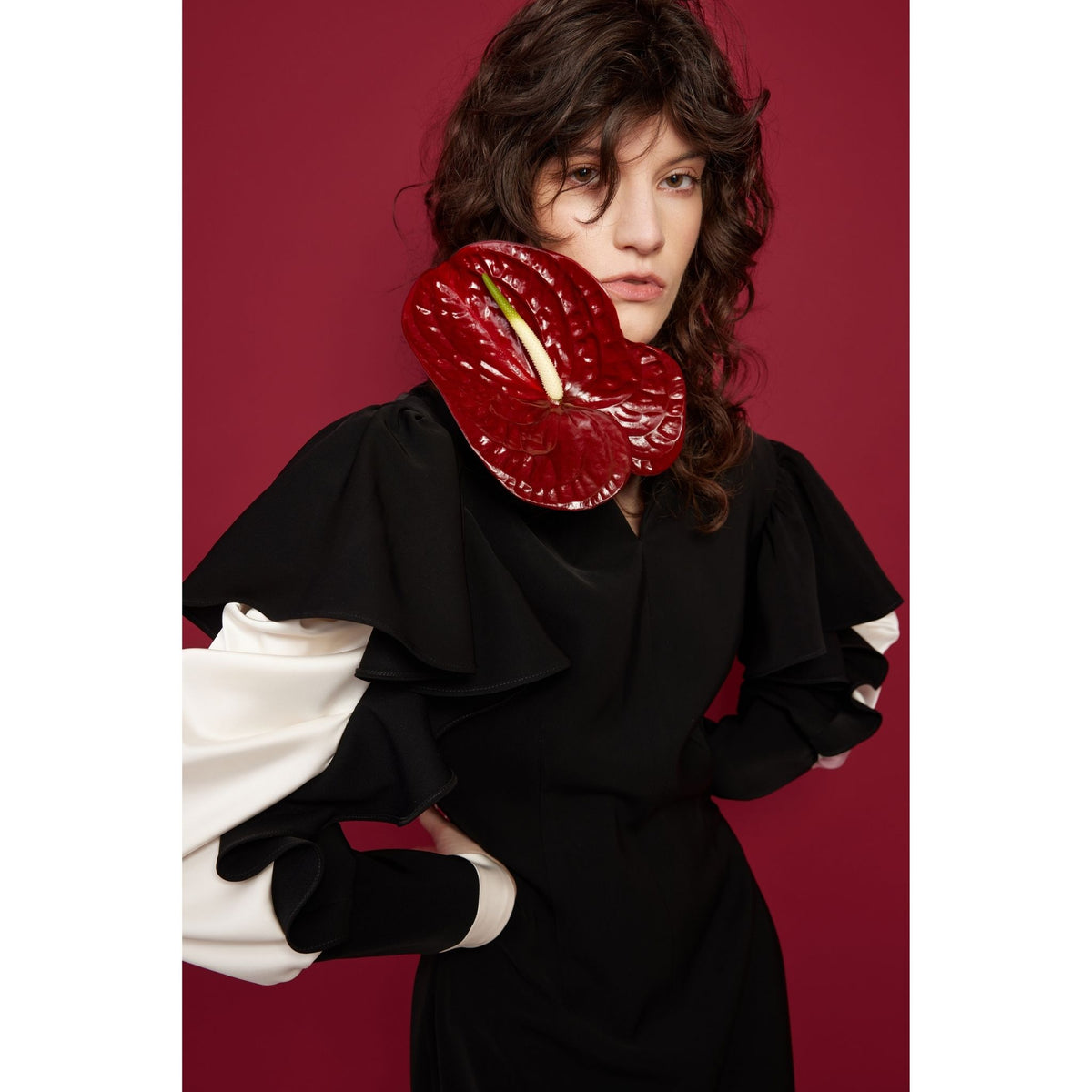 Black Occasion Midi Dress With Ruffled Sleeves