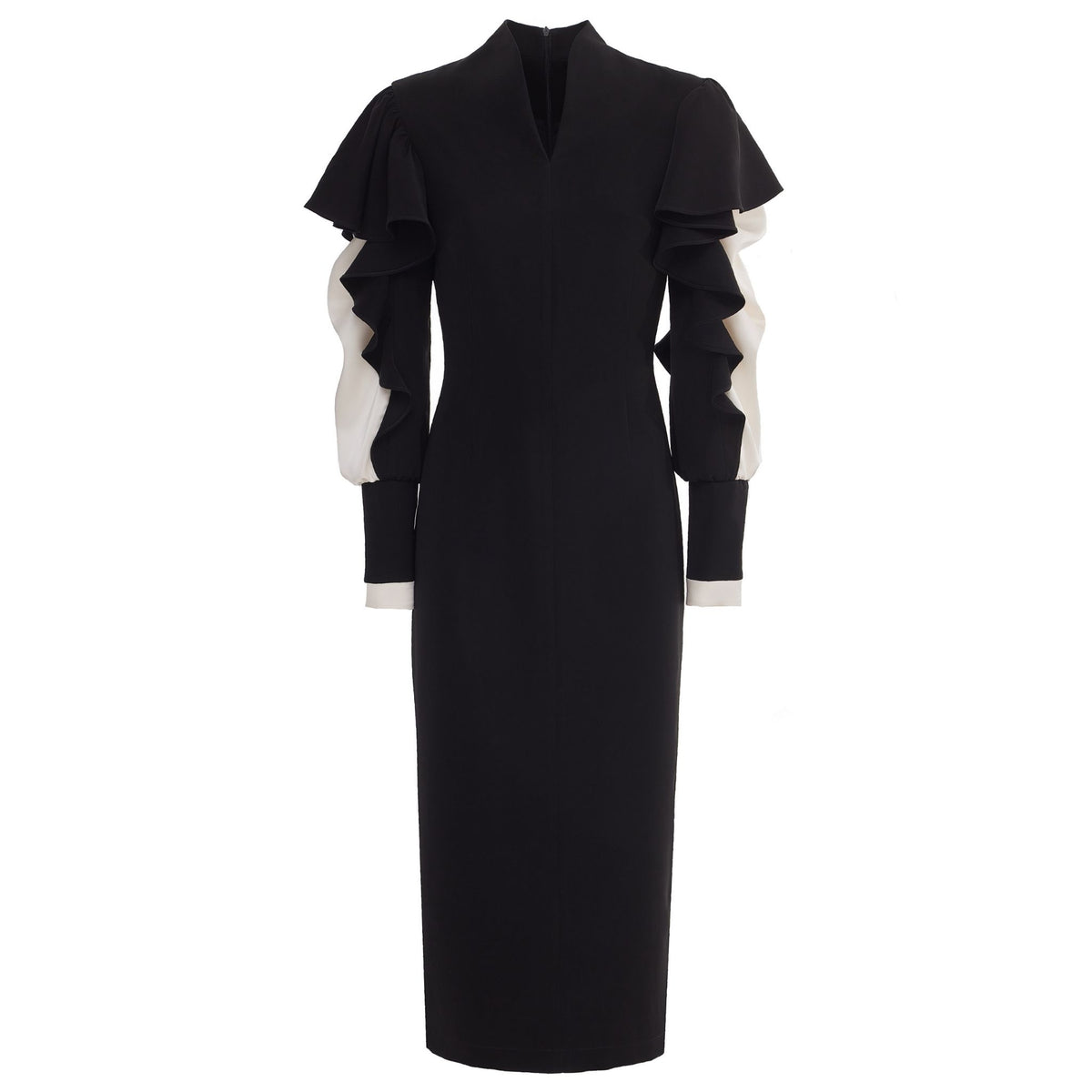 Black Occasion Midi Dress With Ruffled Sleeves