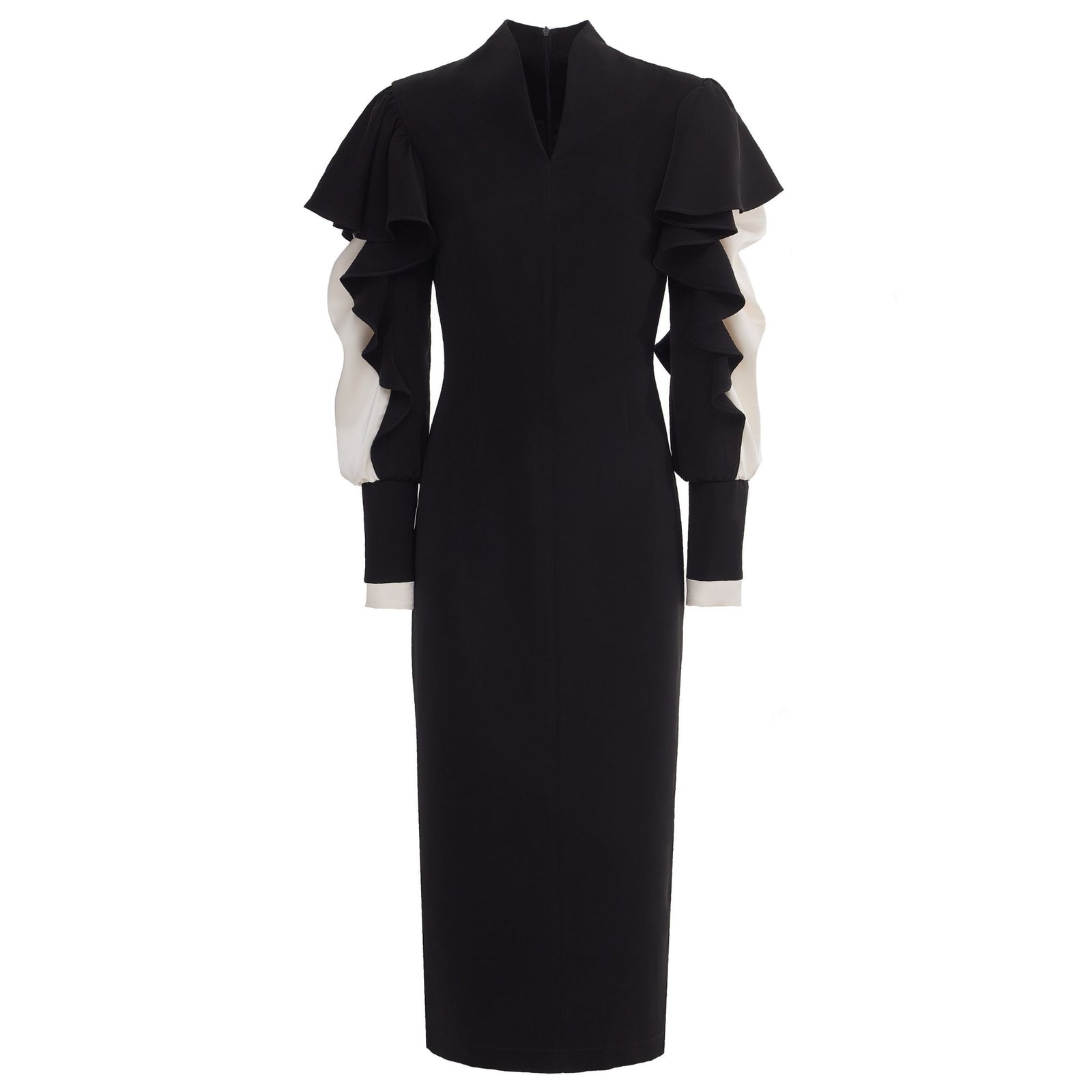 Black Occasion Midi Dress With Ruffled Sleeves
