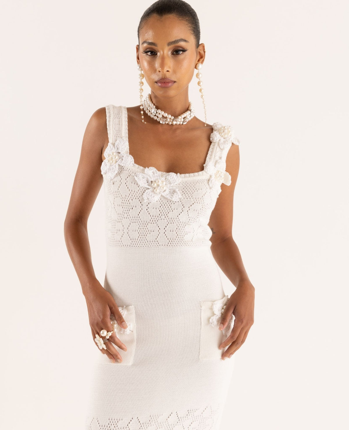 ANDREEVA - White Vanilla Knit Dress With Handmade Embroidery
, buy at DOORS NYC
