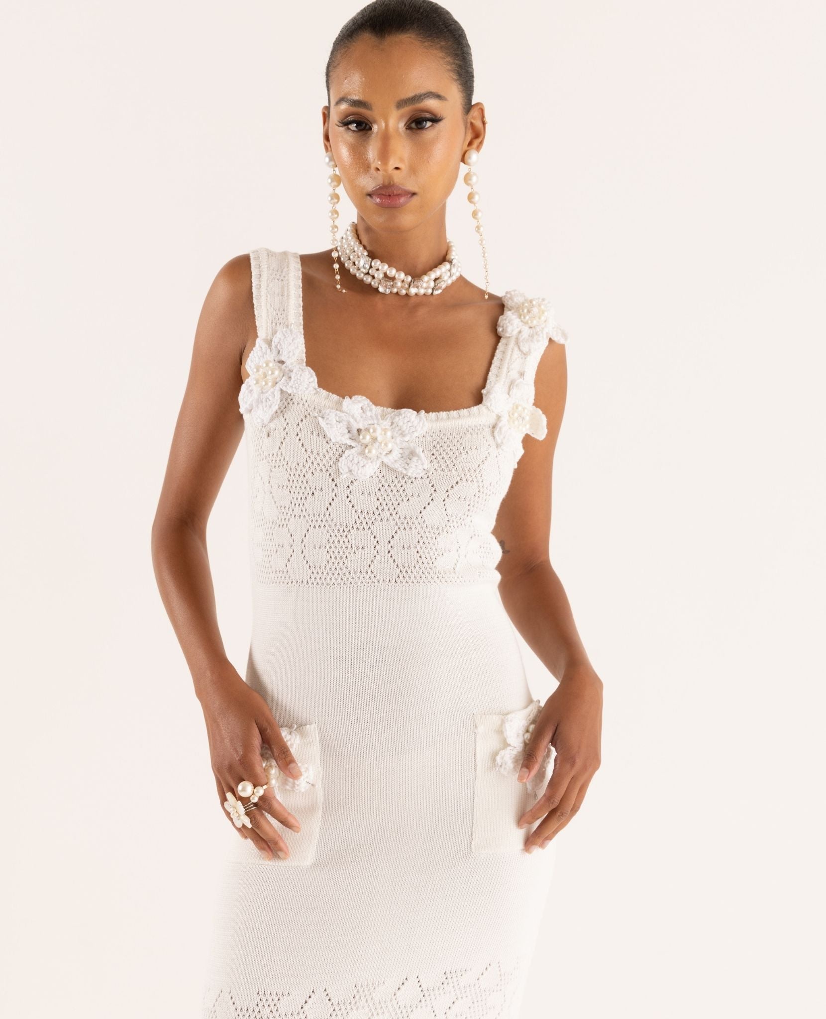 ANDREEVA - White Vanilla Knit Dress With Handmade Embroidery| DOORS NYC ANDREEVA - White Vanilla Knit Dress With Handmade Embroidery| DOORS NYC