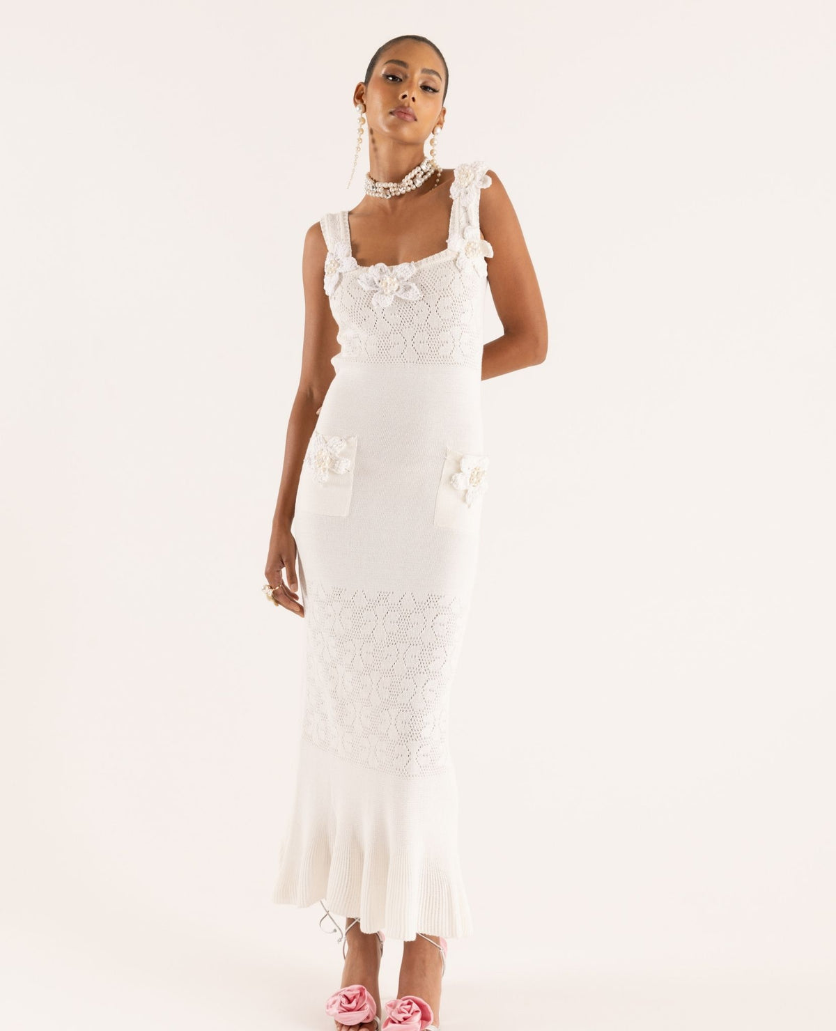 ANDREEVA - White Vanilla Knit Dress With Handmade Embroidery
, buy at DOORS NYC