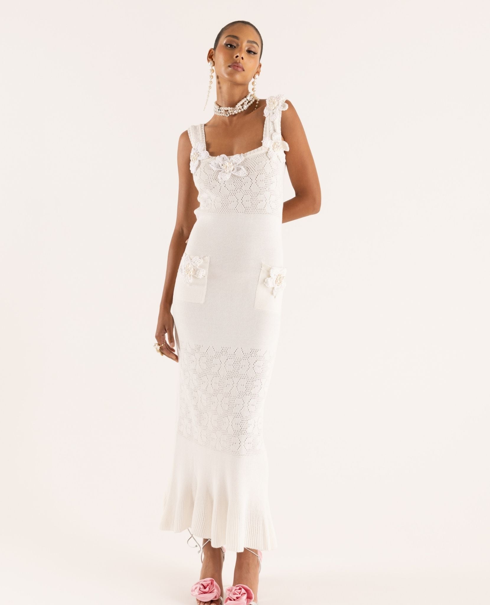 ANDREEVA - White Vanilla Knit Dress With Handmade Embroidery| DOORS NYC ANDREEVA - White Vanilla Knit Dress With Handmade Embroidery| DOORS NYC