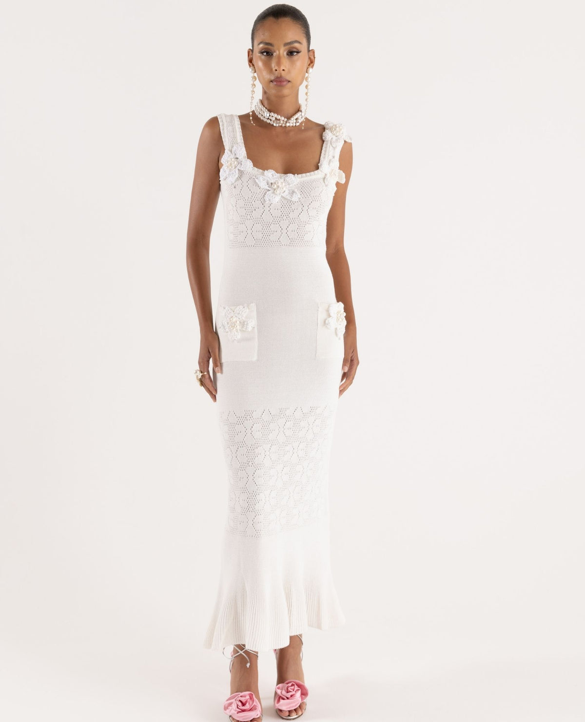 ANDREEVA - White Vanilla Knit Dress With Handmade Embroidery
, buy at DOORS NYC