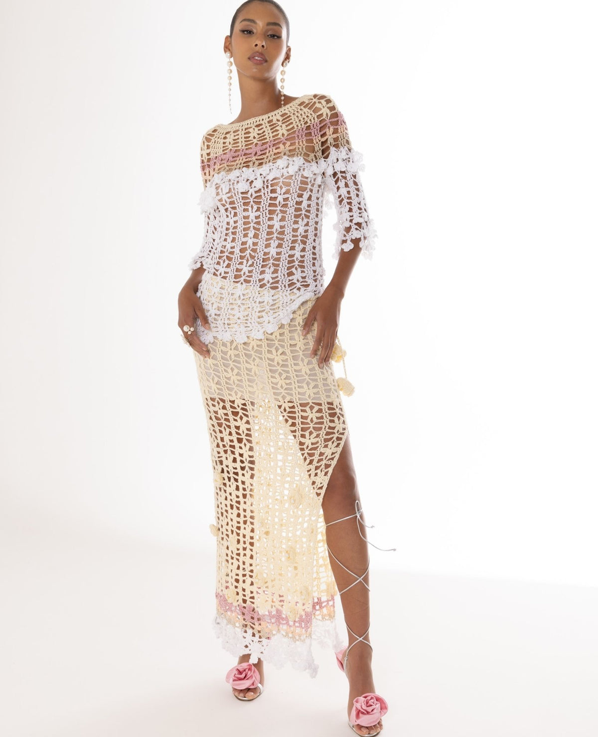 ANDREEVA - Vanilla Multicolor Handmade Crochet Skirt buy at DOORS NYC