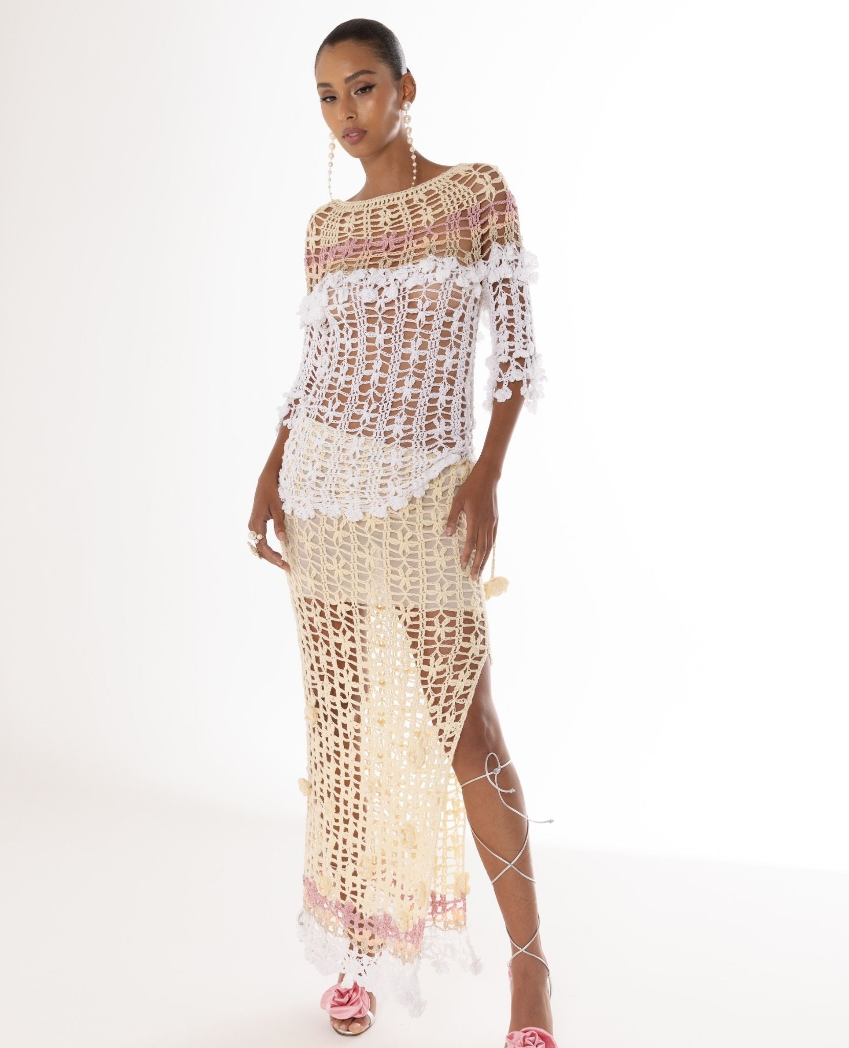 crochet top dress woman VANILLA MULTICOLOR HANDMADE CROCHET TOP-DRESS | CULT MIA