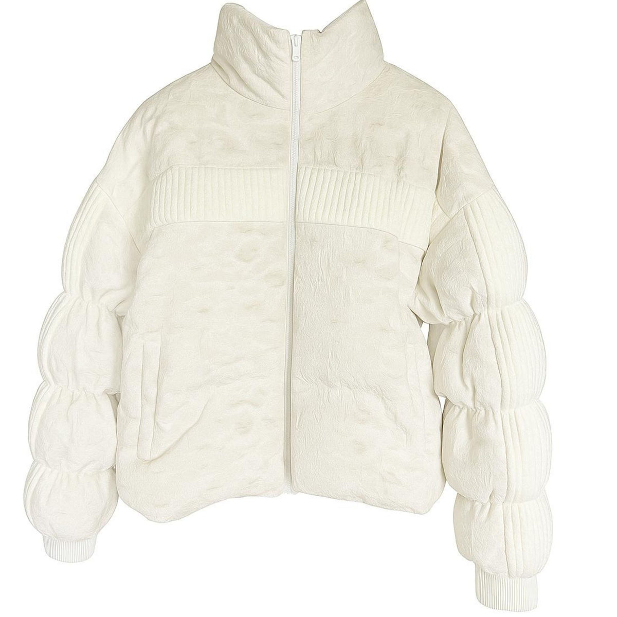 White puffer jacket with puff sleeves on a white background