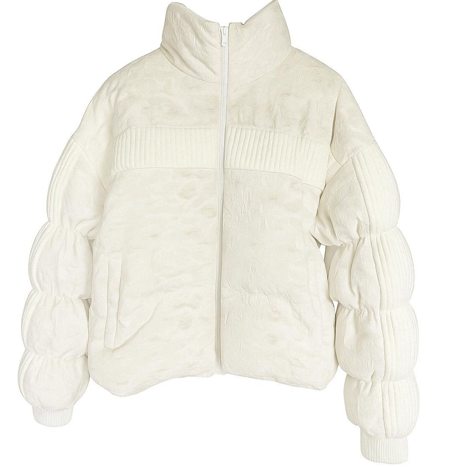 White puffer jacket with puff sleeves on a white background