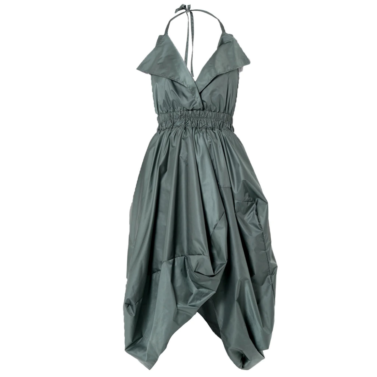 Draped Balloon Pinafore Dress In Green | PR Sample