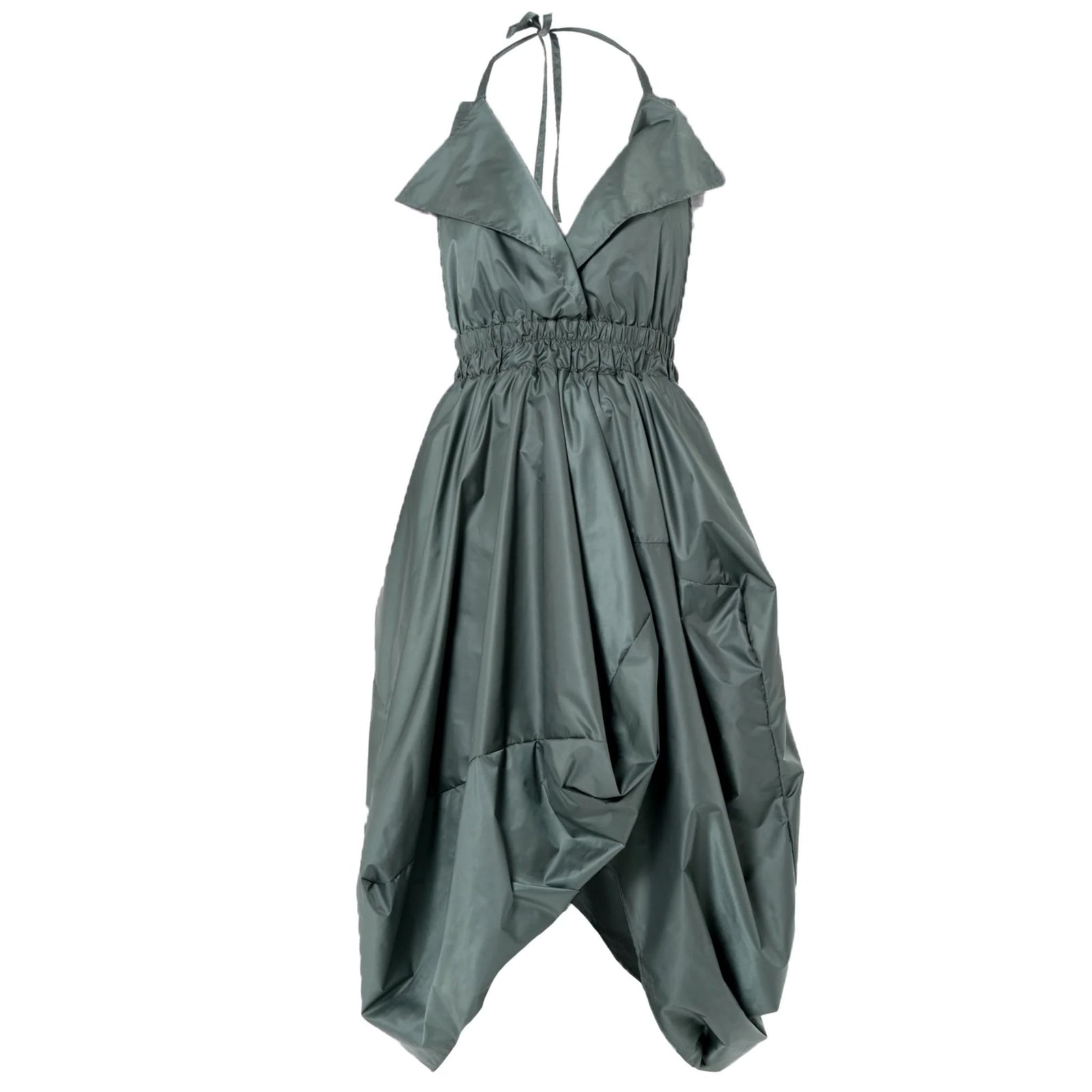 Draped Balloon Pinafore Dress In Green | PR Sample