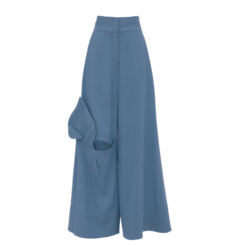 JULIA ALLERT - Wide Flared Trousers With Calla Flower Pale Blue | PR Sample, buy at DOORS NYC